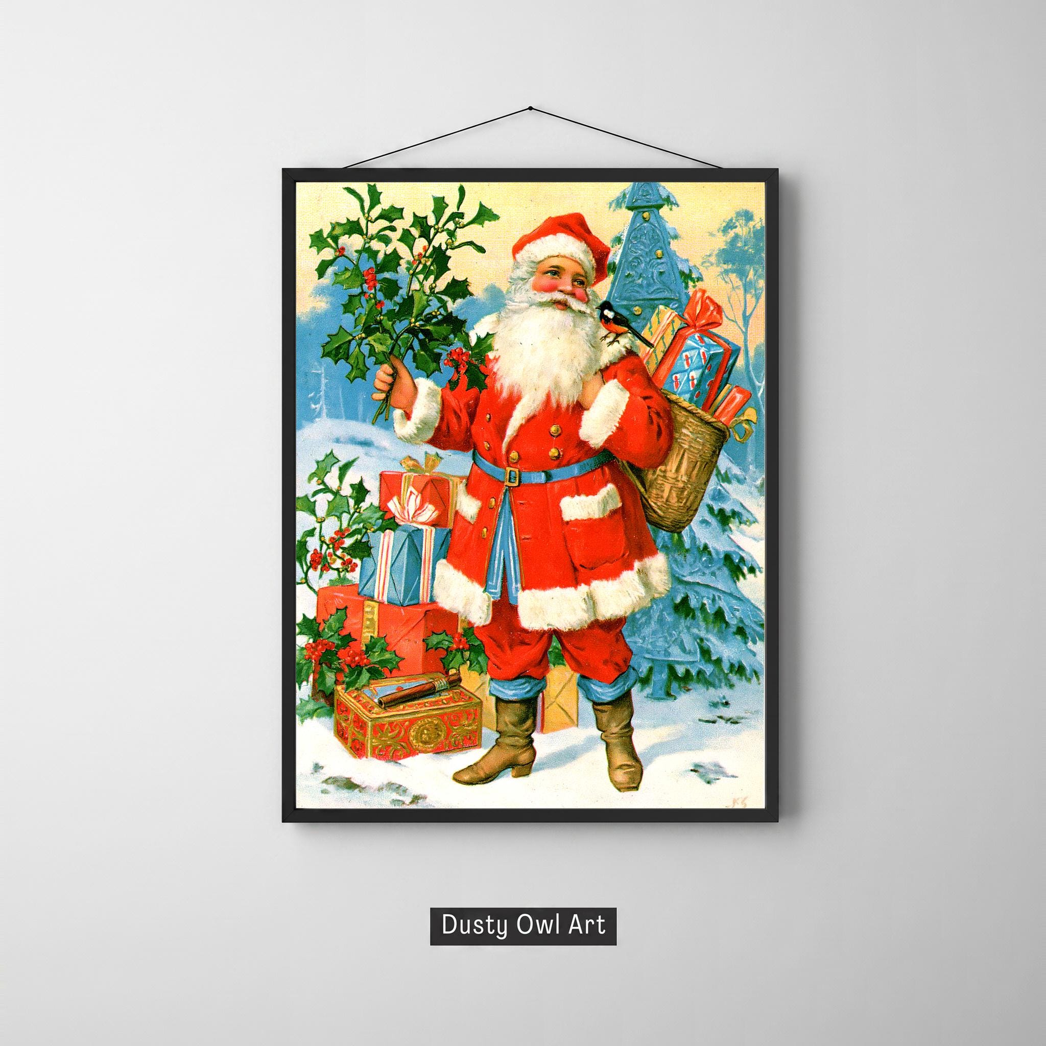 Vintage Santa Claus Wall Art | Victorian Christmas Print with Gifts | Digital Download